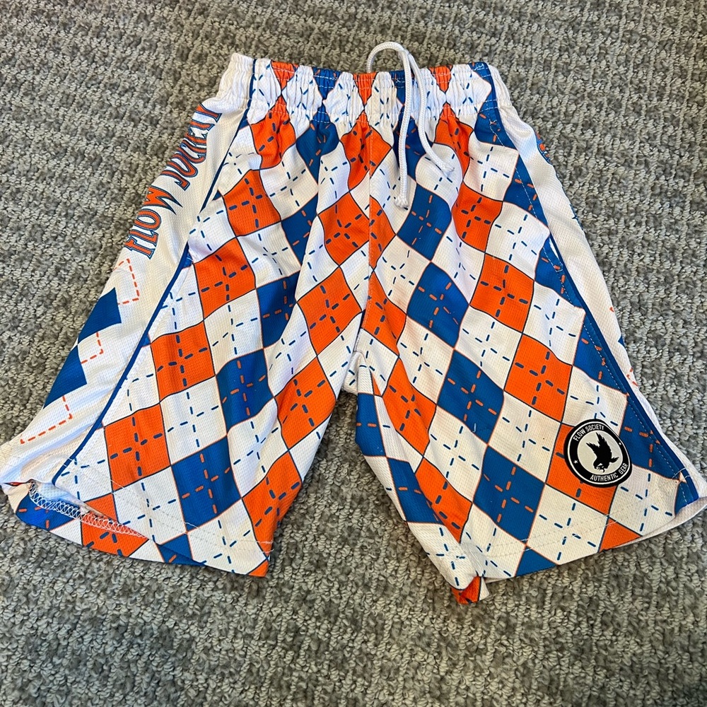 Kids Orange & Blue Argyle Athletic Shorts with Elastic Waist